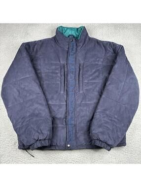 Bronze 56k Puffer Jacket Men’s XL Blue Faux Suede Embroidered Skateboarding Dime